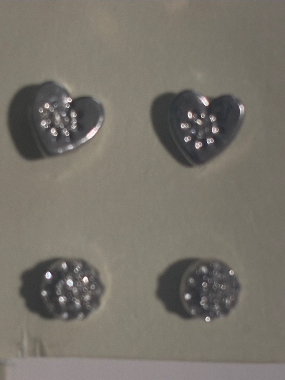 Silver Heart and Round Crystal Stud Earring Set - Silver